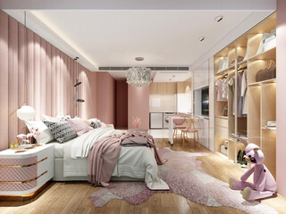 3d render of pink design bedroom
