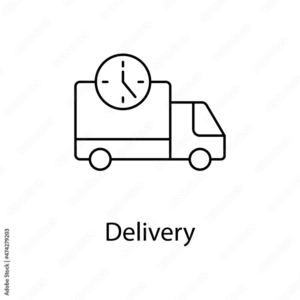 Poster delivery vector outline icon for web design isolated on white background