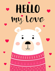 greeting card with cute bear, vector illustration