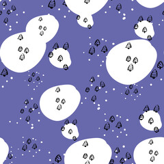 doodle trees and snow seamless vector pattern