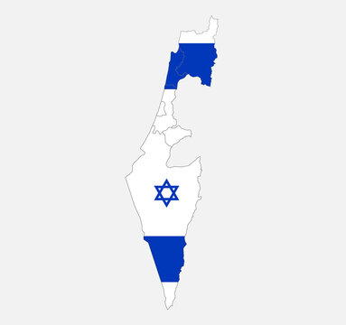 Map of the Israel in the colors of the flag with administrative divisions, blank