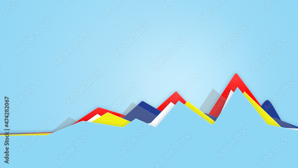 Poster abstract multi colored line chart. abstract colorful line chart on light blue background in 4k resol