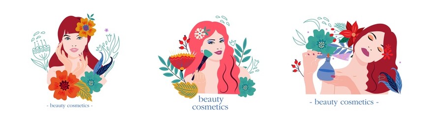 cosmetics beauty girls flowers leaves perfume lips eyes