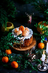 Christmas panettone on a Christmas rustic background