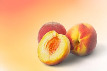 Collection of ripe fresh Pink Peach fruit with leaf