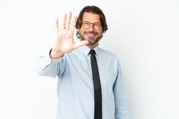 Senior dutch business man isolated on white background counting five with fingers