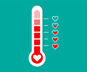 Love thermometer . Valentines Day .Card element. Heat level of love. Vector illustration