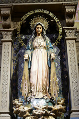 polychrome sculpture of the immaculate virgin
selective focus