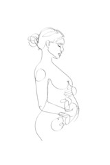 Pregnant mom line art, Pregnancy one line drawing, printable wall art, Nude woman body print, Belly female figure, Minimalist print