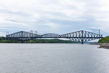 The two Quebec city bridge (Quebec bridge and Pierre-Laporte bridge) view from the north shore of the St Lawrence river in the district of Cap-Blanc Sillery