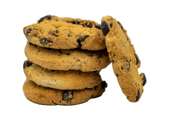 Extreme close-up image of chocolate chips cookies isolated on white background