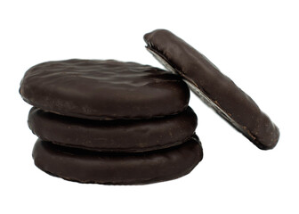 Extreme close-up image of chocolate chips cookies isolated on white background