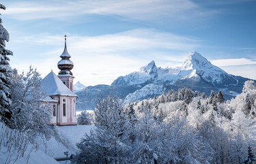 Maria Gern Church in winter, Berchtesgaden, Bavaria, Germany