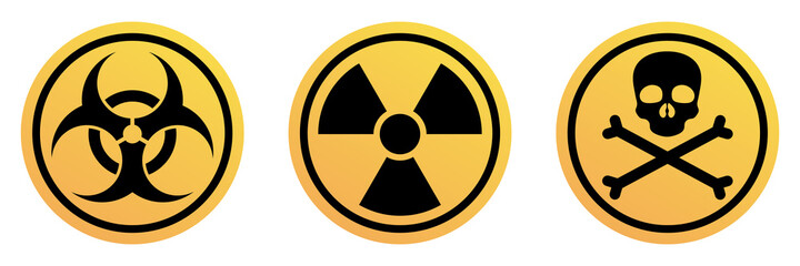 Hazard symbols. Radioactive, toxic substance, biohazard or infection warning signs. Vector isolated on white - obrazy, fototapety, plakaty