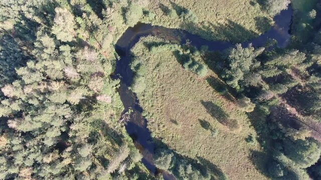 Drone over Czarna Hancza (Black Hancza) river in Poland