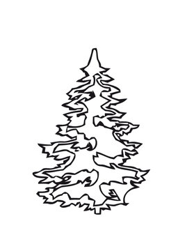 Abstract stylish illustration of vector christmas tree covered with snow. Silhouette of a tree. Rough lines effect.