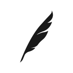Black silhouette of a bird's feather. Vector icon isolated on white background.