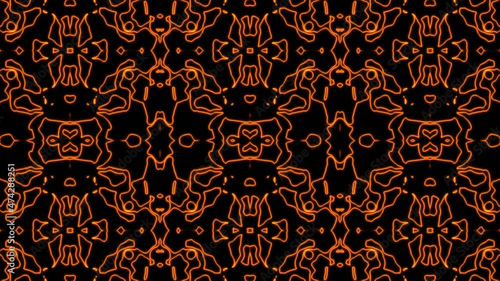 Poster abstract orange geometric seamless pattern background. abstract stripes kaleidoscope loop. fast psyc