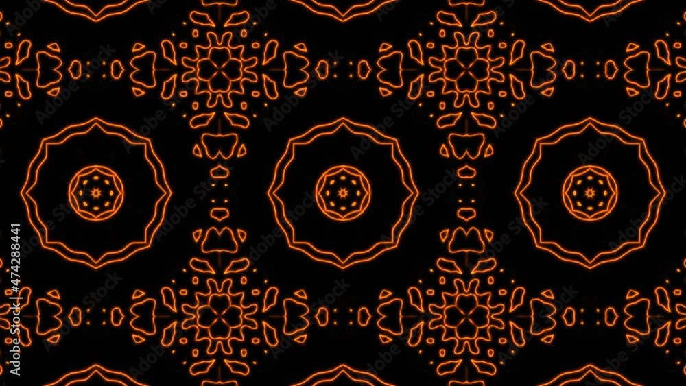 Poster abstract orange geometric seamless pattern background. abstract stripes kaleidoscope loop. fast psyc