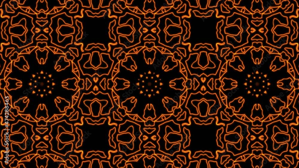 Poster abstract orange geometric seamless pattern background. abstract stripes kaleidoscope loop. fast psyc