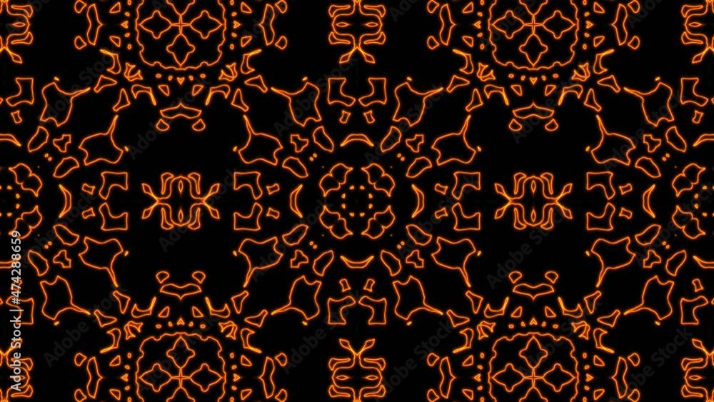 Poster abstract orange geometric seamless pattern background. abstract stripes kaleidoscope loop. fast psyc