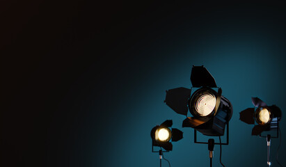 Studio lights background for movie or television concept. 3d rendering