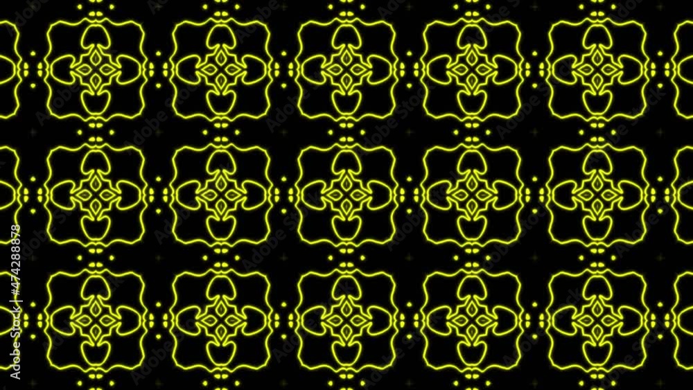 Poster abstract yellow geometric seamless pattern background. abstract stripes kaleidoscope loop. fast psyc