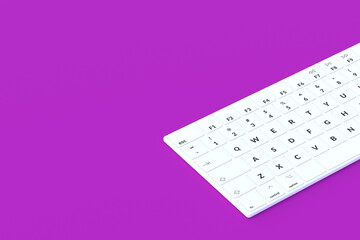 Office work. Workplace. Internet access. Data protection. Online education. Receiving the information. Distance work. Modern keyboard on purple background. Copy space. 3d render