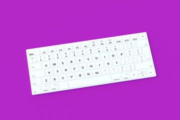 Office work. Workplace. Internet access. Data protection. Online education. Receiving the information. Distance work. Modern keyboard on purple background. 3d render