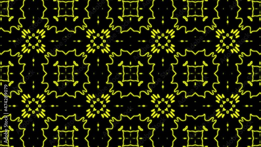 Poster abstract yellow geometric seamless pattern background. abstract stripes kaleidoscope loop. fast psyc