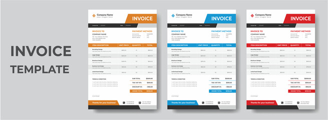 Minimal Corporate Business Invoice design template vector illustration bill form price invoice. Creative invoice template vector. business stationery design payment agreement design template