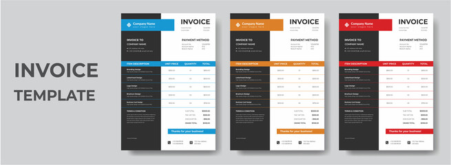 Minimal Corporate Business Invoice design template vector illustration bill form price invoice. Creative invoice template vector. business stationery design payment agreement design template