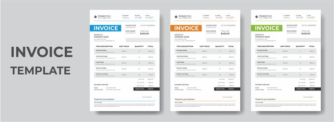 Minimal Corporate Business Invoice design template vector illustration bill form price invoice. Creative invoice template vector. business stationery design payment agreement design template