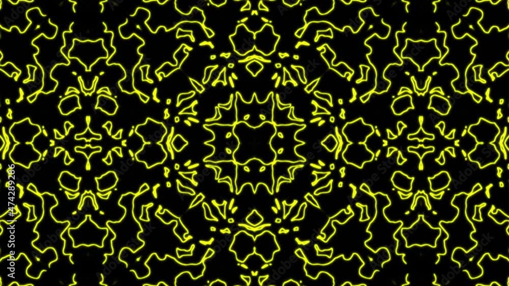 Poster abstract yellow geometric seamless pattern background. abstract stripes kaleidoscope loop. fast psyc