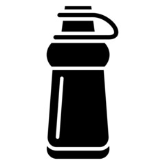 A thermal bottle with a hinged lid for safe drinking outside. Thermos for hot and cold drinks. Vector icon, glyph, isolated