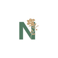 Letter N icon with lily beauty illustration template