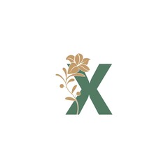 Letter X icon with lily beauty illustration template