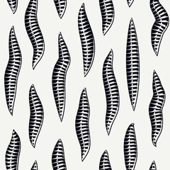 Freehand design floral ornament. Handdrawn leaf motif seamless pattern. Trendy brushstrokes ornate print. Paint brush smears organic background