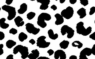 Fototapeta premium Abstract modern cow fur seamless pattern. Animals trendy background. Black and white decorative vector illustration for print, card, postcard, fabric, textile. Modern ornament of stylized skin