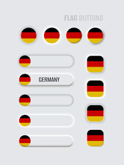 Neomorphic 3d mock up buttons set on white background. Germany flag for website, mobile menu, apps. Simple neomorphism trendy concept design element, UI UX component. Vector illustration