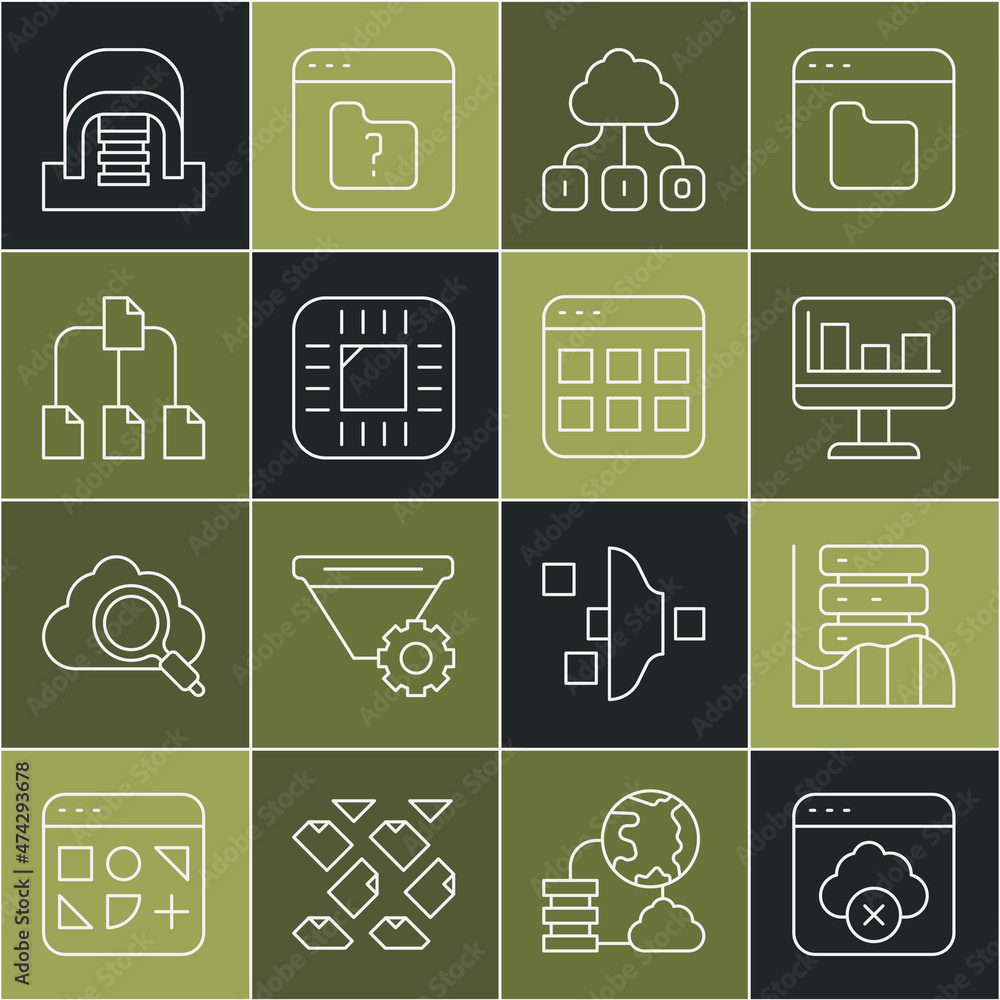 Poster set line failed access cloud storage, server, data, web hosting, monitor with graph chart, cloud tec