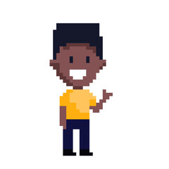 Obraz premium Pixel art happy character for game or other project. Vector illustration