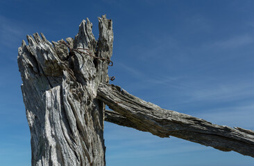 Old weathered strainer fence post 