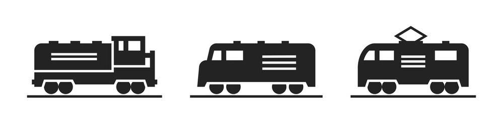 locomotive icon set. railway transport and train symbols © Назарій