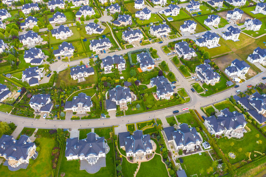 Aerial Of New Construction Luxury Residential Neighborhood Stree