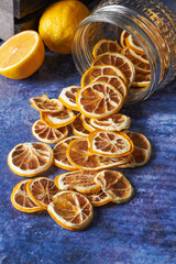 Dried Lemon and Orange Slices Falling Inside of a Jar