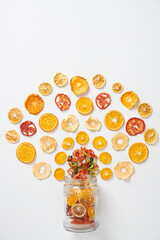 Assortment of Healthy and Tasty Dry Fruits on a White Background.