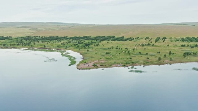 Lakes Shira and Bele expanses of Siberia, forests of Russia, aerial view, drone, Khakassia, Russia