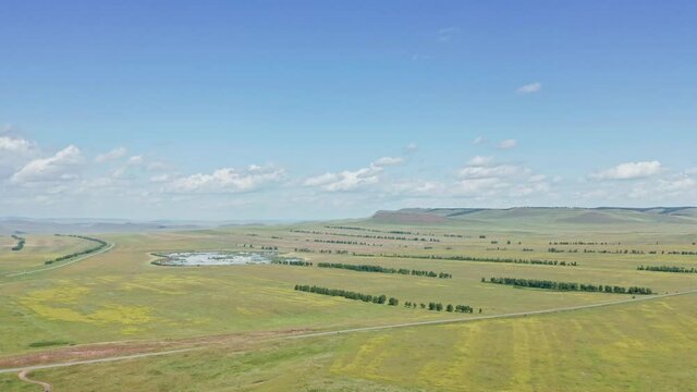 Lakes Shira and Bele expanses of Siberia, forests of Russia, aerial view, drone, Khakassia, Russia