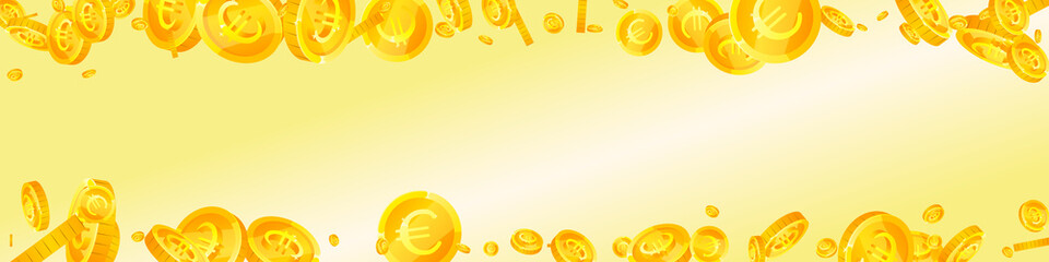 European Union Euro coins falling. Charming scattered EUR coins. Europe money. Eminent jackpot, wealth or success concept. Vector illustration.